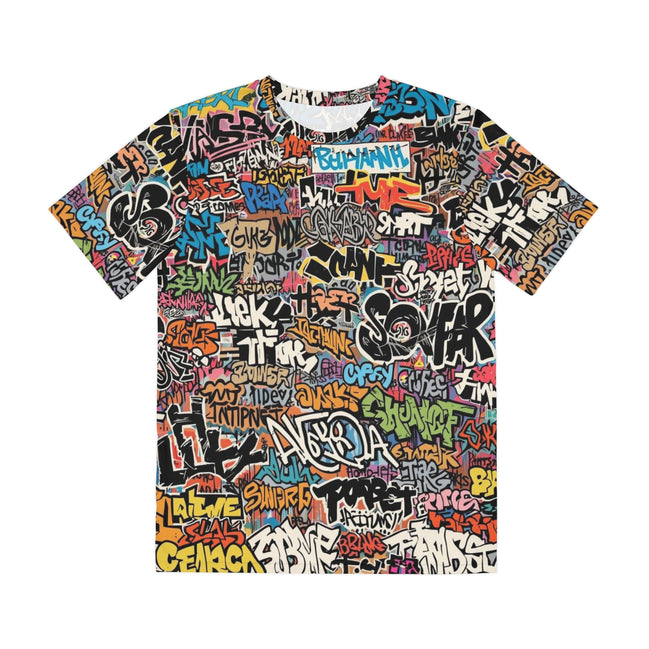 Graffiti AOP Urban Street Art Tee for City Culture Dressers — Bold All-Over Print Graphic T-Shirt, Hip-Hop Skate Statement, Festival Music Concert Top, Assembled in USA