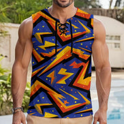 Static Shock Men's Sleeveless V-Neck Top, Abstract Lightning Print Polyester Blend Tee - Aesthetic Rebellion