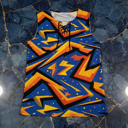 Static Shock AOP V-Neck Tank | Abstract Lightning Print Sleeveless for Festival, Gym & Street | Aesthetic Rebellion
