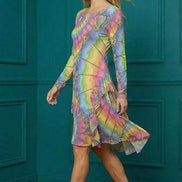 Tie-Dye Cotton Midi Dress - Radial Pastel Long Sleeve Boho Gown by Aesthetic Rebellion