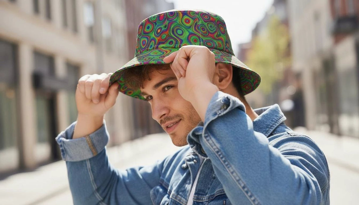 Alligator Bites Neon Geometric Bucket Hat - Edgy Psychedelic Rave Hat for Dubstep & Alt-Fashion by Aesthetic Rebellion