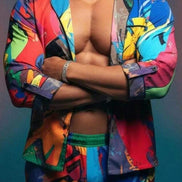 Vibrant Abstract Satin Pajama Set - Luxury All-Over Print Loungewear for Bold Sleepwear by Aesthetic Rebellion