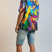 Trippy Tropics Vaporwave Hawaiian Shirt - Vibrational Vector AOP Button-Up for Cyber-Vacation & Festivals by Aesthetic Rebellion