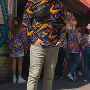 Geometric Glitch Art Button Down Shirt | 90s Arcade Streetwear by Aesthetic Rebellion
