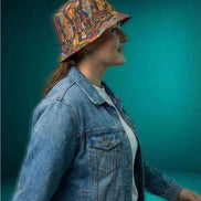 Toasted Marshmallow Campfire Bucket Hat - Abstract Organic Print Outdoor Hat for Glamping & Festivals by Aesthetic Rebellion