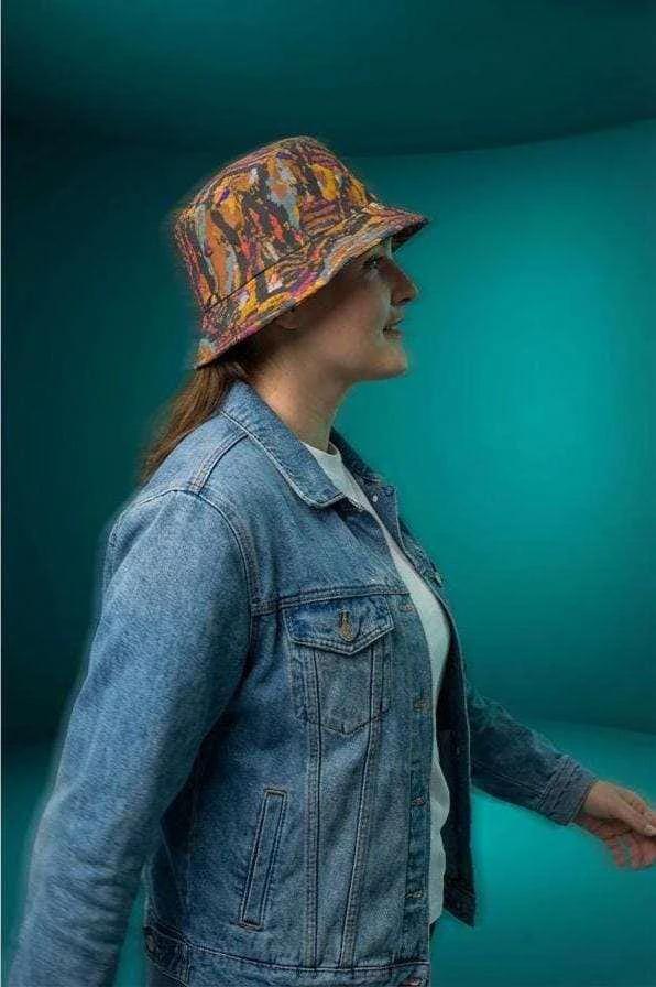Toasted Marshmallow Campfire Bucket Hat - Abstract Organic Print Outdoor Hat for Glamping & Festivals by Aesthetic Rebellion