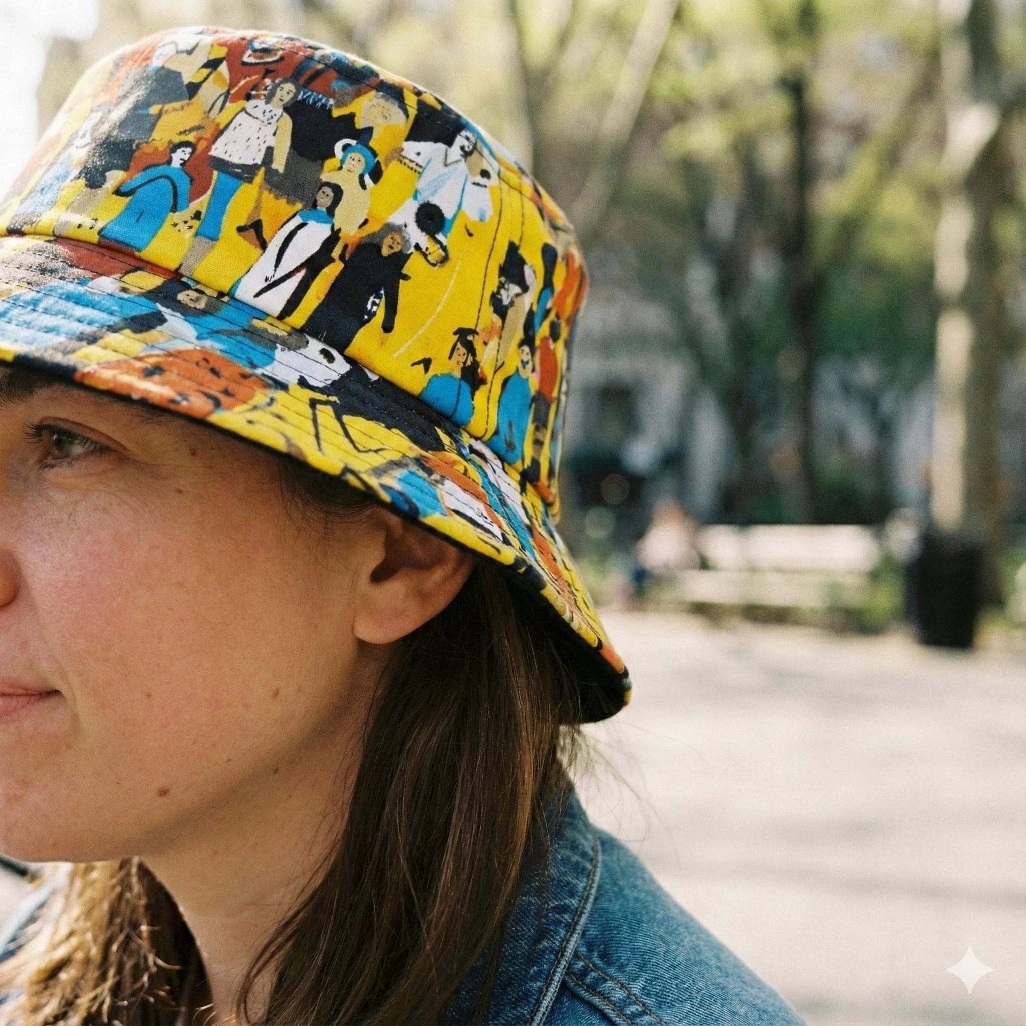 Crowd Theory Designer Bucket Hat - Vibrant Illustrated Festival Accessory for Urban Maximalists by Aesthetic Rebellion