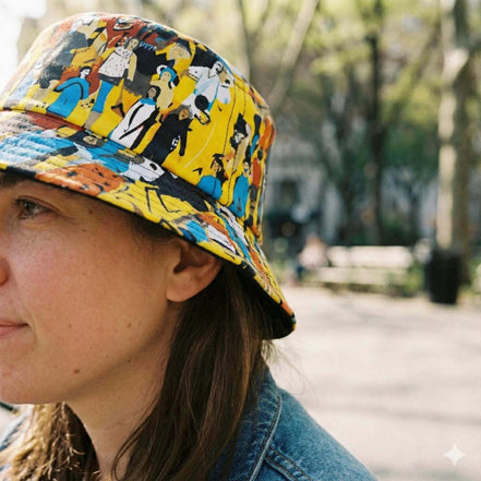 Crowd Theory Designer Bucket Hat - Vibrant Illustrated Festival Accessory for Urban Maximalists by Aesthetic Rebellion