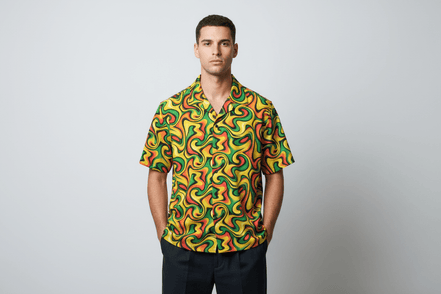 Retro Vibes Camp Shirt for the Most Interesting Dresser at Summer — AOP 100% Polyester Sublimation Hawaiian, Button Front Linen Texture, Vacation Party Beach Festival Menswear