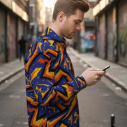 Geometric Glitch Art Button Down Shirt | 90s Arcade Streetwear by Aesthetic Rebellion