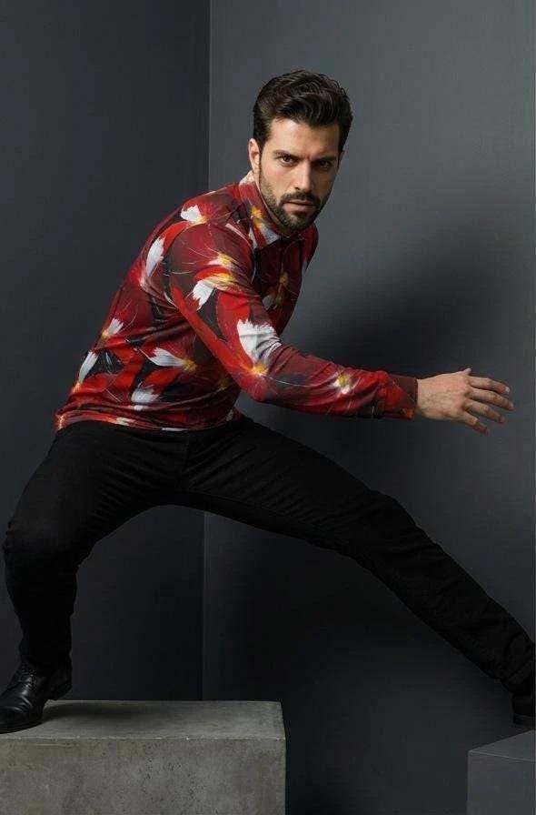 Artsy Floral Men’s Long Sleeve Polo - Polished Maximalist Workwear for Hospitality & Wine Ambassadors by Aesthetic Rebellion