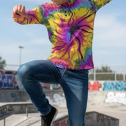 Cyber-Marble Men's Henley – Liquid Glitch Streetwear Top – Maximalist Long Sleeve Art Shirt by Aesthetic Rebellion