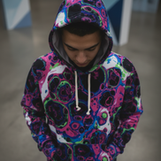 Liquid Psychedelic Neon Cellular AOP Hoodie by Dyles Mavis — Abstract Maximalist Motif Pullover, Electric Nightscape Print, Festival Indie Artist Streetwear Statement