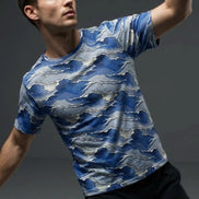 Modern Blue Geometric Wave T-Shirt Inspired by Seigaiha Art - Aesthetic Rebellion