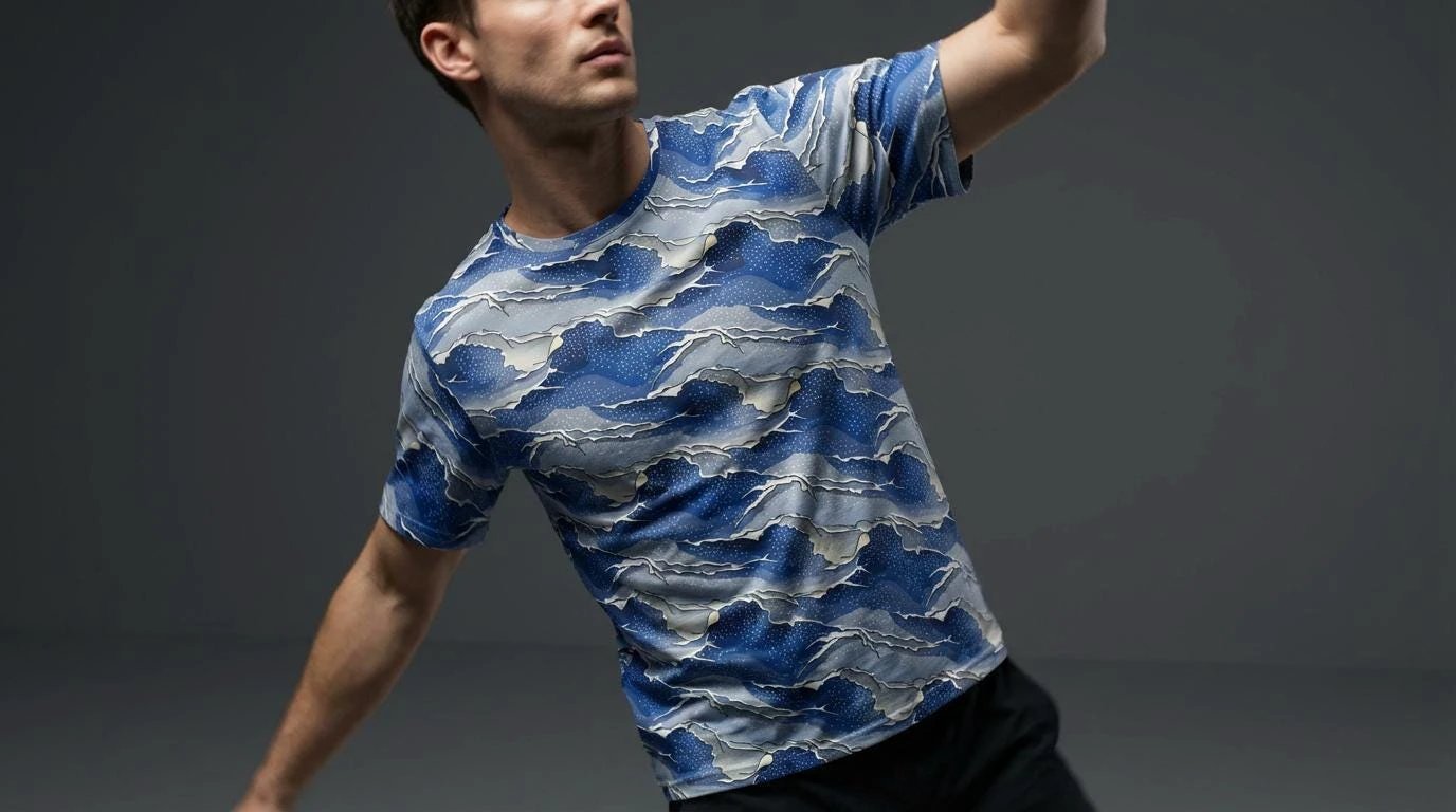 Modern Blue Geometric Wave T-Shirt Inspired by Seigaiha Art - Aesthetic Rebellion