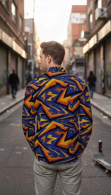 Geometric Glitch Art Button Down Shirt | 90s Arcade Streetwear by Aesthetic Rebellion