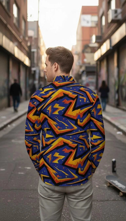 Geometric Glitch Art Button Down Shirt | 90s Arcade Streetwear by Aesthetic Rebellion