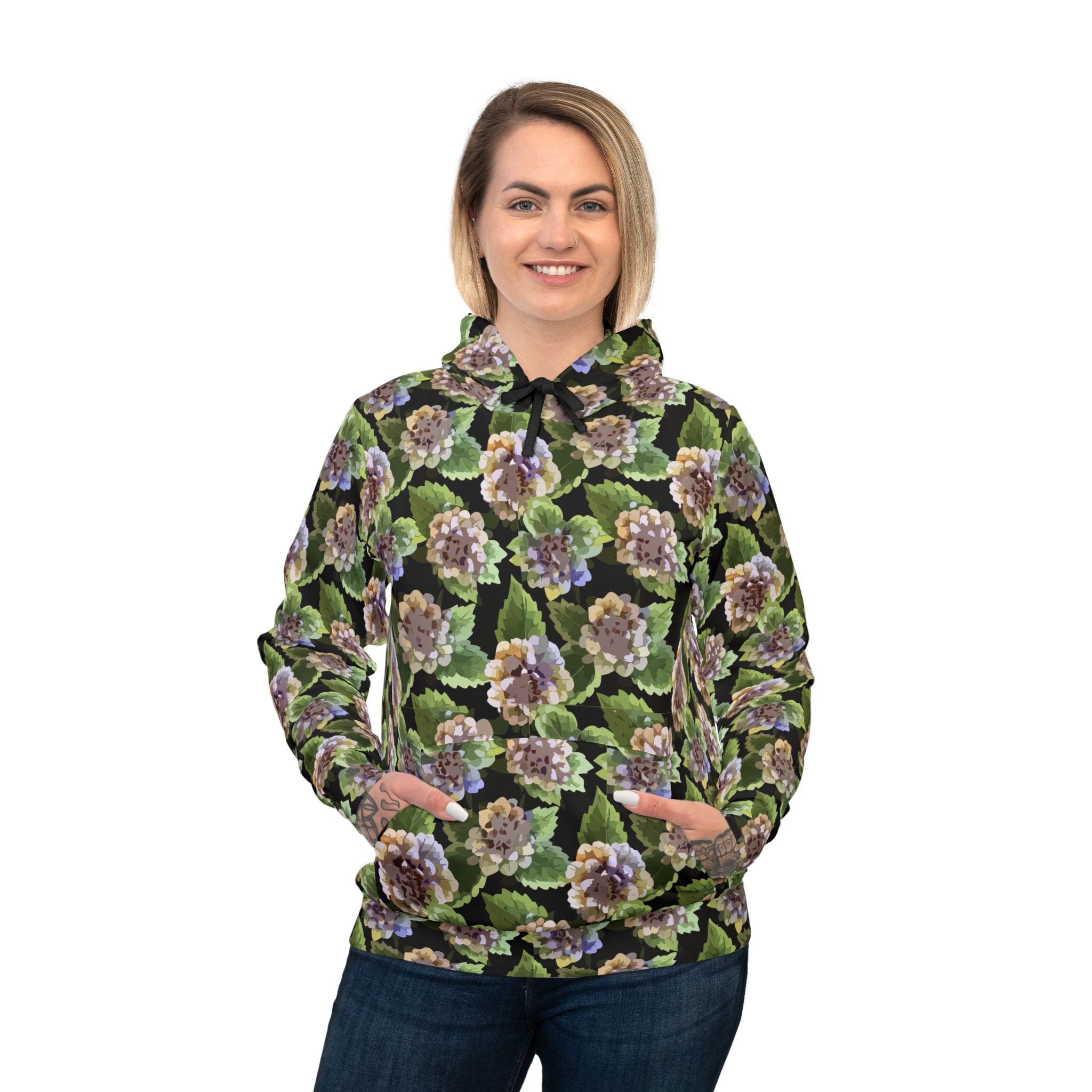 Floral Print Athletic Hoodie for Nature-Forward Fitness Dressers — 95% Recycled Polyester AOP, Adjustable Hood, Gym-to-Street Nature Statement, Bold Eco Activewear Layer