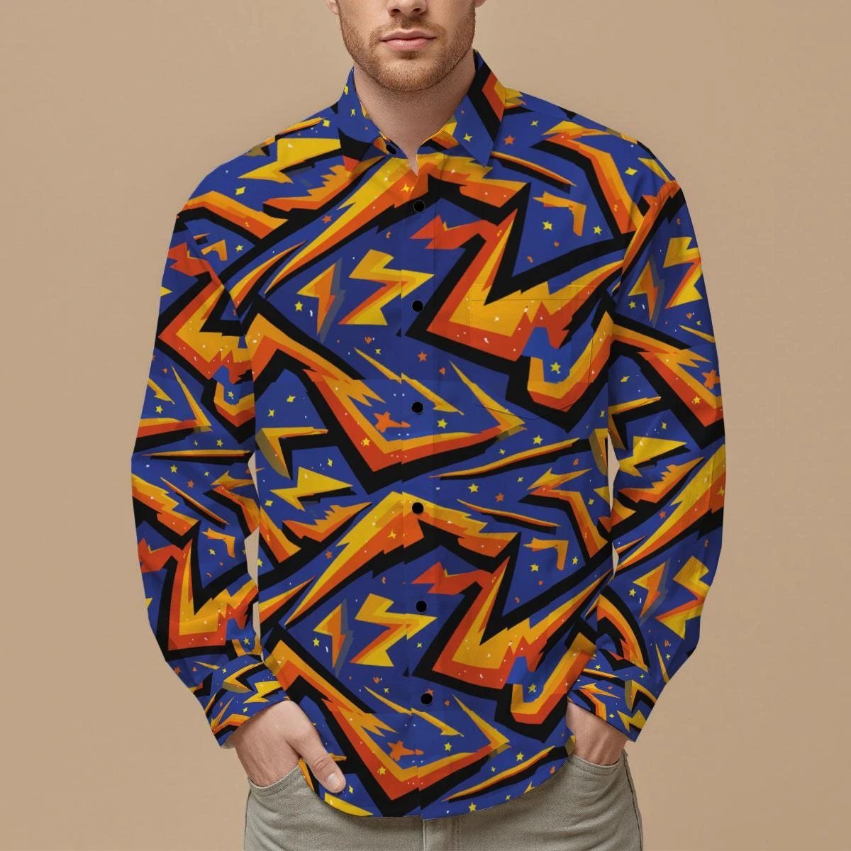 Geometric Glitch Art Button Down Shirt | 90s Arcade Streetwear by Aesthetic Rebellion