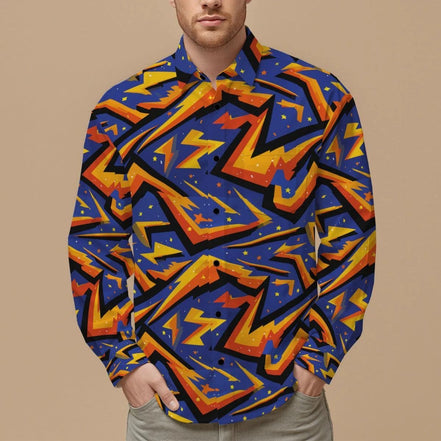 Geometric Glitch Art Button Down Shirt | 90s Arcade Streetwear by Aesthetic Rebellion