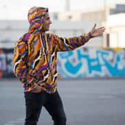 Aesthetic Rebellion painterly print zip hoodie, brushed fleece interior visible