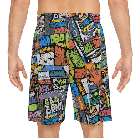 Graffiti Basketball Shorts for Hoop Culture Heads — Concrete Chaos AOP Streetwear, Festival Gym Wear, Loud Athletic Bottoms, Skater Shorts, Bold Print Activewear