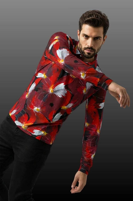 Artsy Floral Men’s Long Sleeve Polo - Polished Maximalist Workwear for Hospitality & Wine Ambassadors by Aesthetic Rebellion