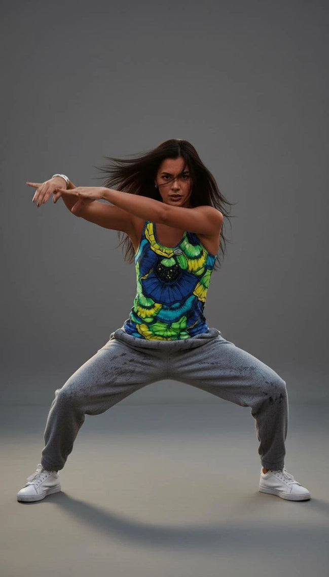 Botanical Abstract Floral Tank Top - Blue & Green Sleeveless AOP Shirt for Nature Lovers by Aesthetic Rebellion