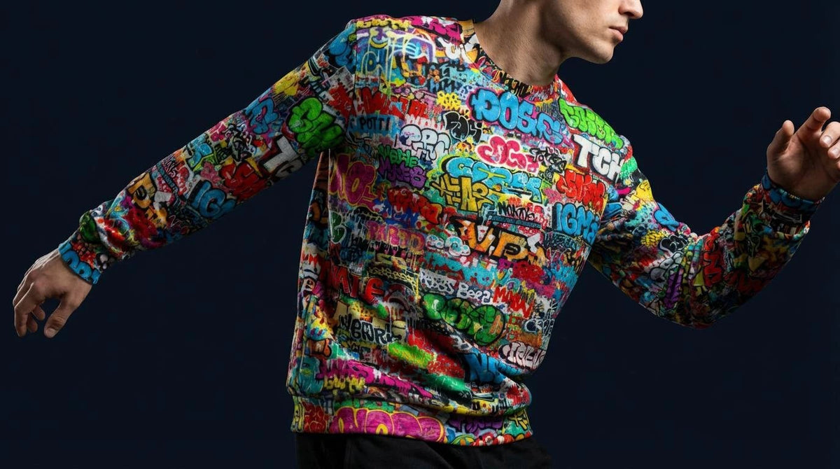 OG Graffiti Tag Sweatshirt, Vibrant All Over Print Crewneck Cotton, Unisex Streetwear Classic Top by Aesthetic Rebellion