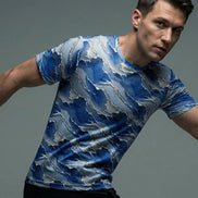 Modern Blue Geometric Wave T-Shirt Inspired by Seigaiha Art - Aesthetic Rebellion