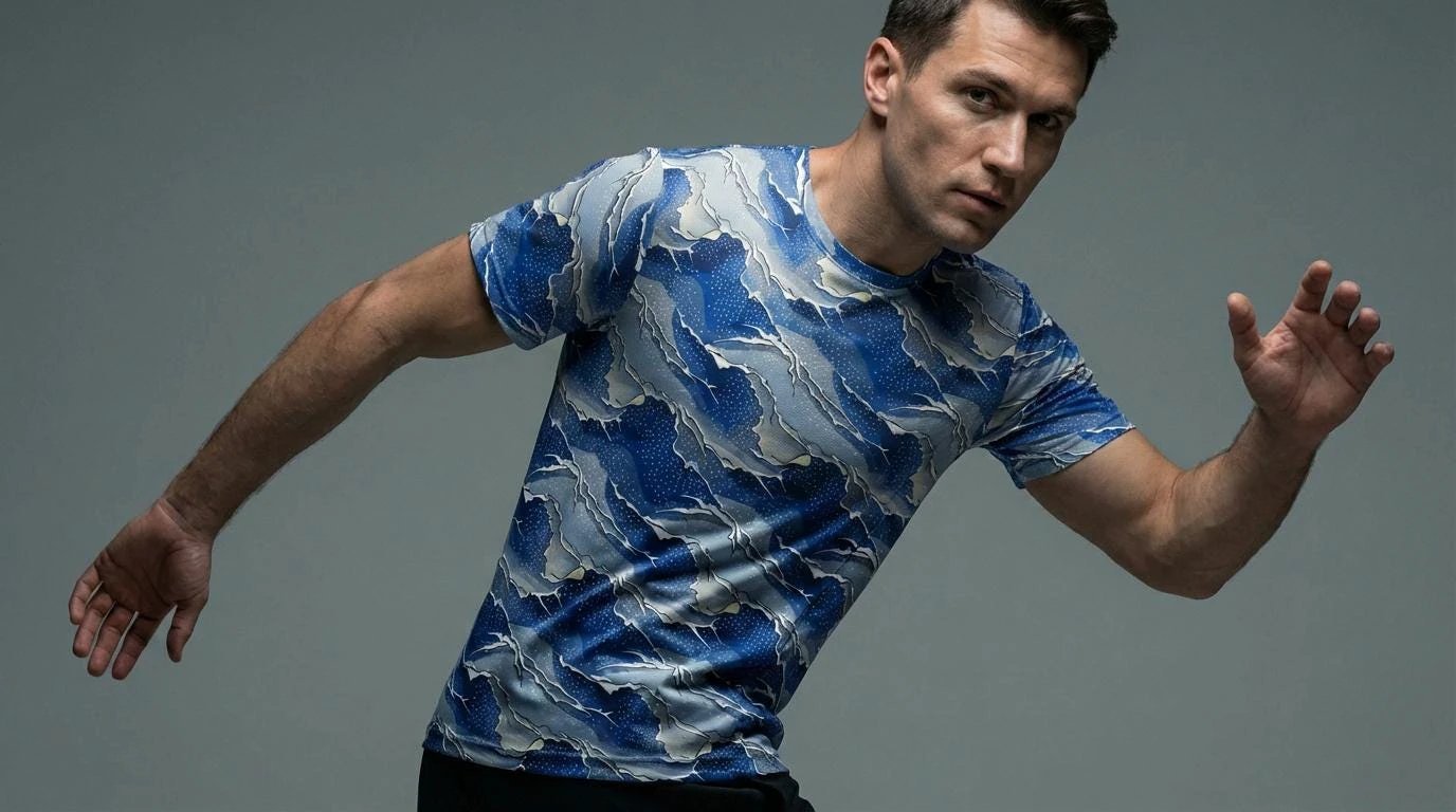 Modern Blue Geometric Wave T-Shirt Inspired by Seigaiha Art - Aesthetic Rebellion