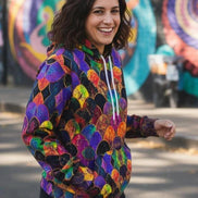 Rainbow Fish Primal Print Hoodie - Vibrant Aquatic Art Sweatshirt for Bold Streetwear by Aesthetic Rebellion