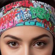 Graffiti Street Art Sports Headband - Sweat-Wicking Maximalist Hairband for HIIT, Running & Urban Fitness - Aesthetic Rebellion
