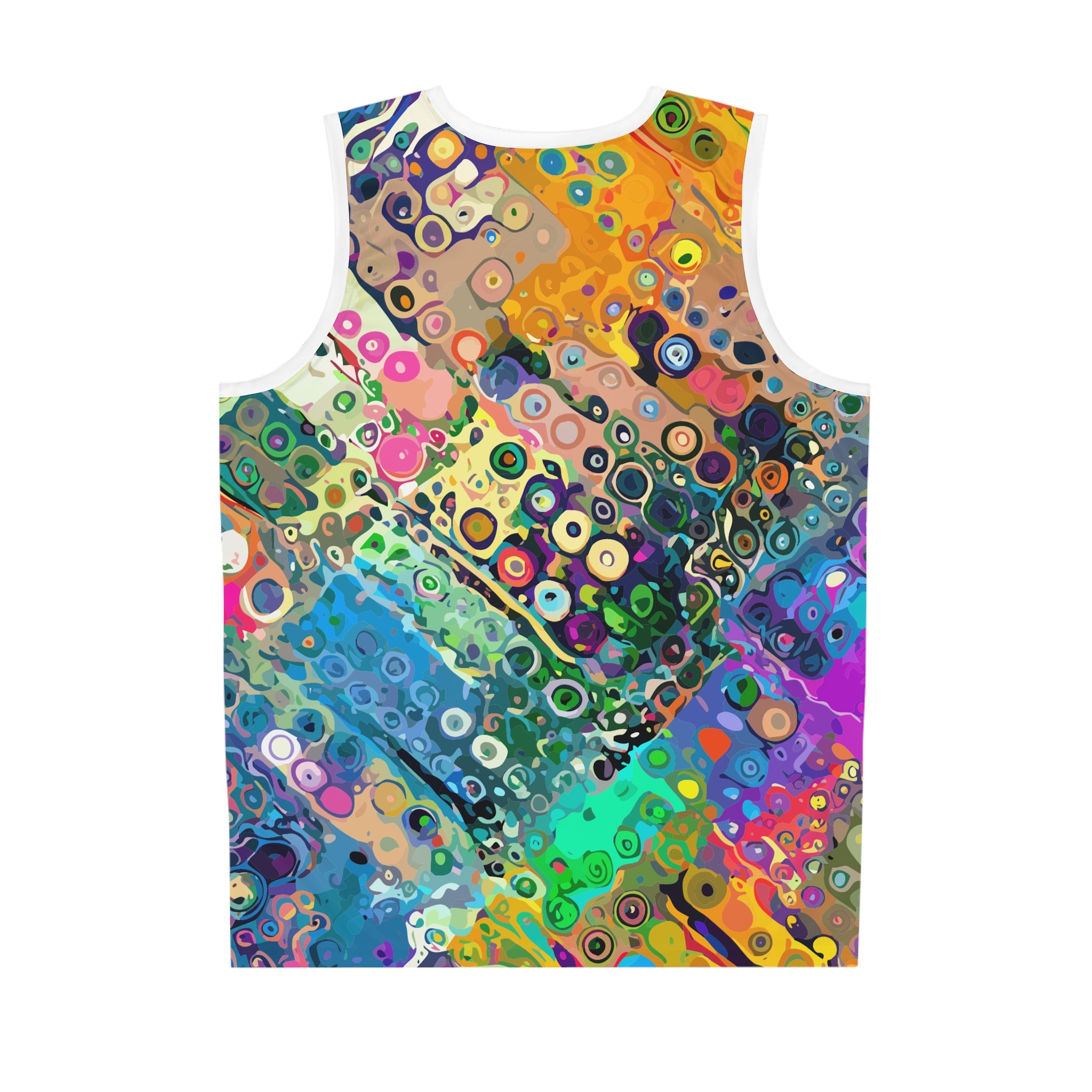 Abstract Bubble Paint Jersey for Court-to-Festival Dressers — Colorful AOP Basketball Tank, UPF-Ready Moisture-Wicking Sportswear, Assembled in USA, Bold Street Art Top