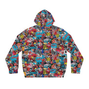 Graffiti Collage Full-Zip Hoodie for Streetwear Collectors — Layered AOP Urban Art Statement, Lightweight Festival Layer, Commuter Skater Bold Outerwear, Men's Print Zip