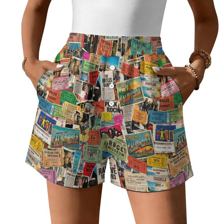 Maximalist Lounge Shorts for WFH Self-Expressers — Ticket Nation AOP Sleep Shorts, Aesthetic Pajama Wear, Inclusive Plus Size Loungewear, Statement Sleepwear, Women's Bold Print