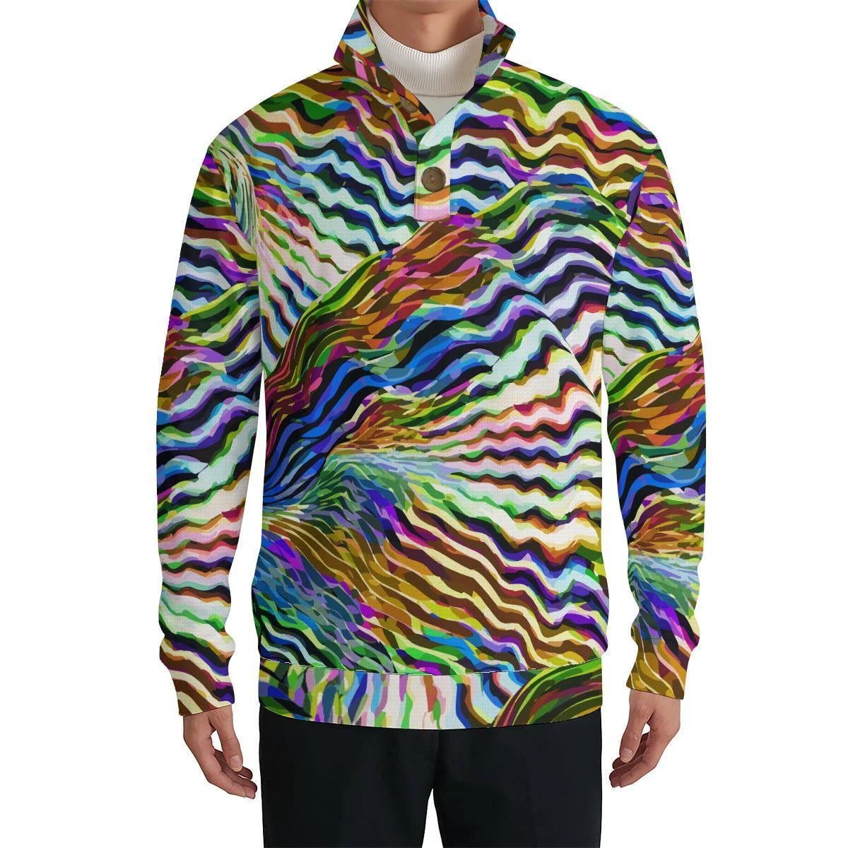 Vibrant Wave Art Maximalist Pullover - Abstract Geometric Sweatshirt for Artistic Expression by Aesthetic Rebellion