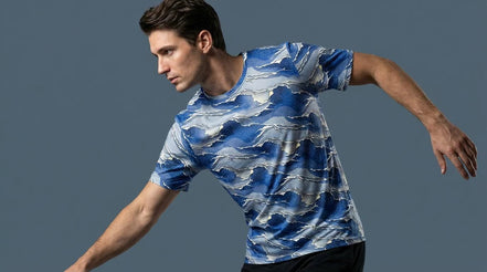 Modern Blue Geometric Wave T-Shirt Inspired by Seigaiha Art - Aesthetic Rebellion