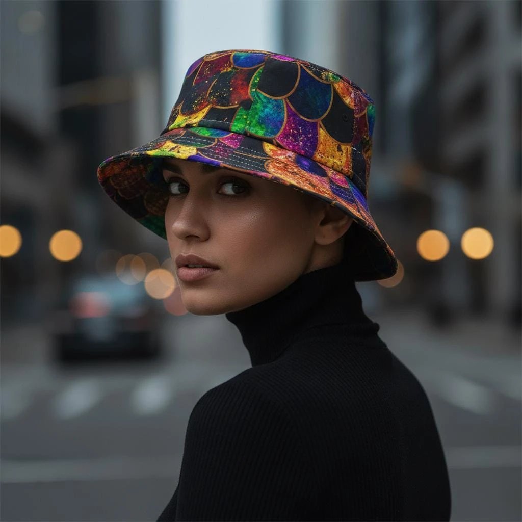 Maximalist Print Bucket Hat - Zany Stitch Detail, USA Made by Aesthetic Rebellion