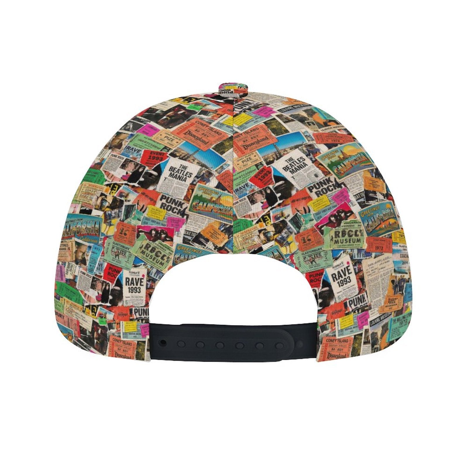 Maximalist AOP Snapback for Wanderlust Dressers — Ticket To Somewhere Bent Brim Cap, Festival Travel Hat, Streetwear Statement, Outdoor Adventure Cap, Unisex Bold Print