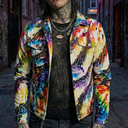 Rainbow Mosaic Shattered Glass Jacket - Primal Print Psychedelic Art Coat for Festival Headliners by Aesthetic Rebellion