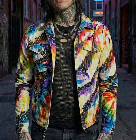 Rainbow Mosaic Shattered Glass Jacket - Primal Print Psychedelic Art Coat for Festival Headliners by Aesthetic Rebellion