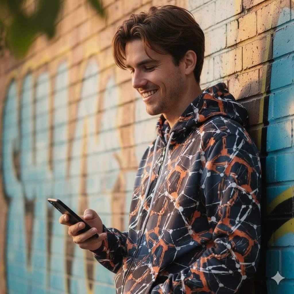 Cyberpunk Network Splatter Art Hoodie - Dark Grunge Techwear Pullover for Futuristic Streetwear by Aesthetic Rebellion