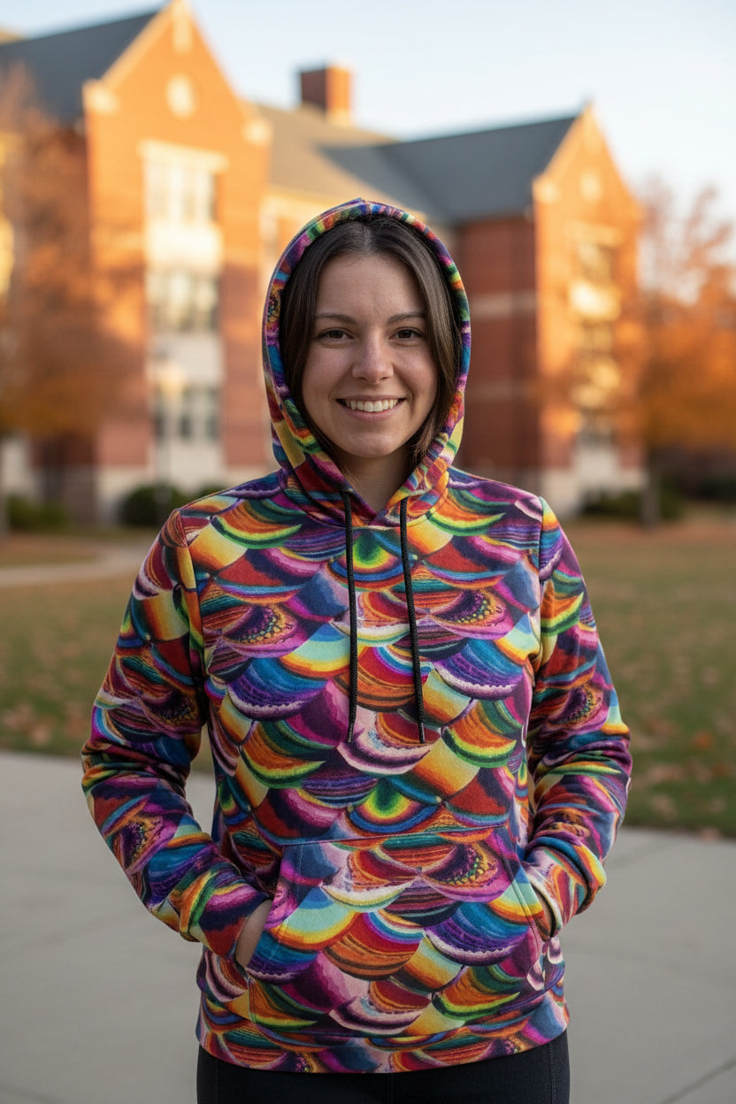 Prismatic Dragon Scale Athletic Hoodie - Rainbow Maximalist Activewear for Fantasy Lovers & Bold Fitness by Aesthetic Rebellion
