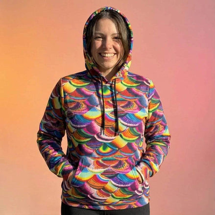 Prismatic Dragon Scale Athletic Hoodie - Rainbow Maximalist Activewear for Fantasy Lovers & Bold Fitness by Aesthetic Rebellion