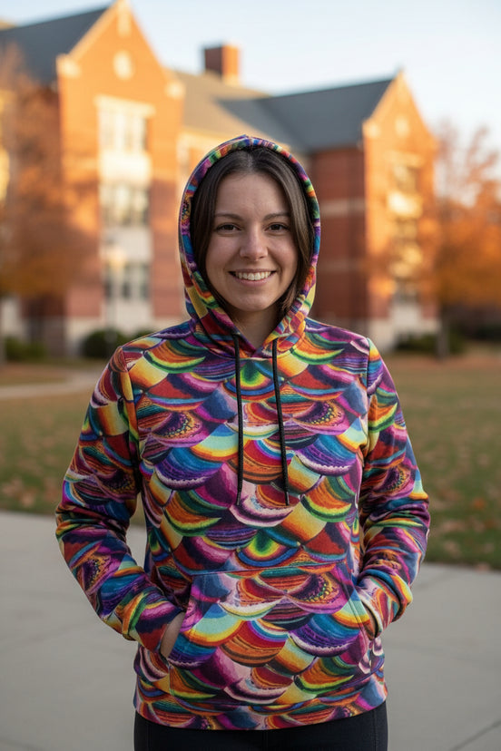 Prismatic Dragon Scale Athletic Hoodie - Rainbow Maximalist Activewear for Fantasy Lovers & Bold Fitness by Aesthetic Rebellion