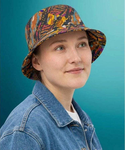 Toasted Marshmallow Campfire Bucket Hat - Abstract Organic Print Outdoor Hat for Glamping & Festivals by Aesthetic Rebellion