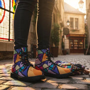 Retro Geometric Abstract Women's Boots - Vibrant Fall Winter Footwear for Creative Style by Aesthetic Rebellion