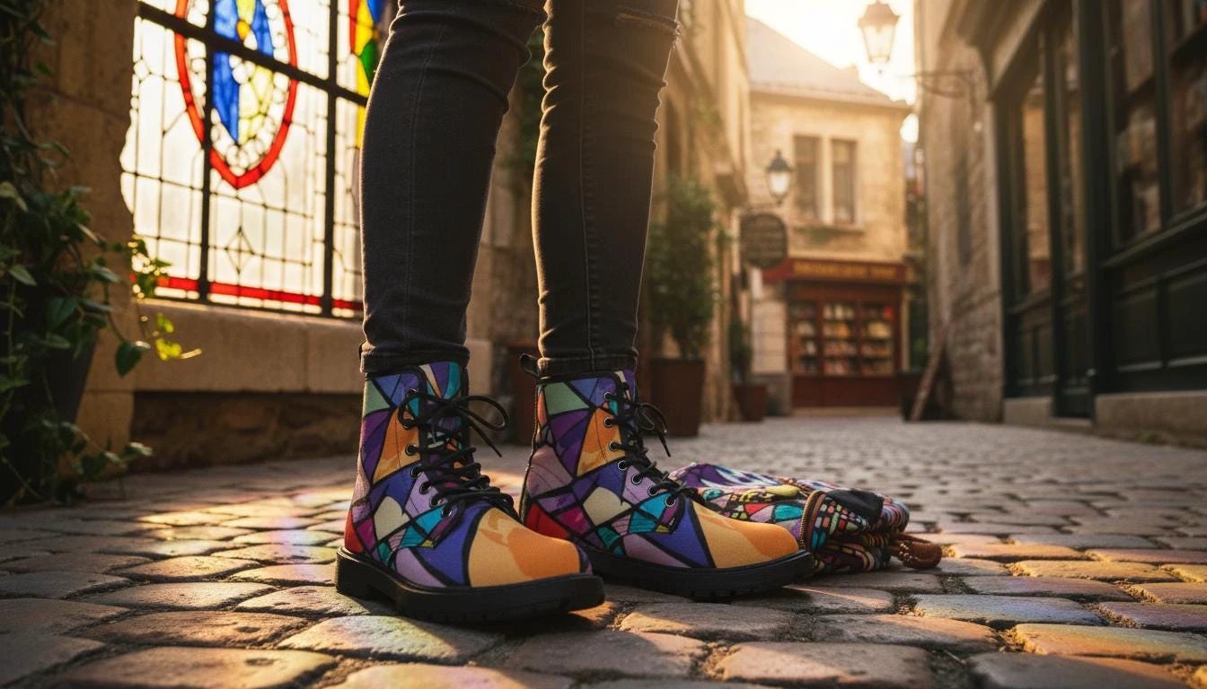 Retro Geometric Abstract Women's Boots - Vibrant Fall Winter Footwear for Creative Style by Aesthetic Rebellion