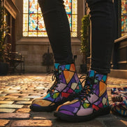 Retro Geometric Abstract Women's Boots - Vibrant Fall Winter Footwear for Creative Style by Aesthetic Rebellion